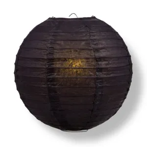 16" Black Round Paper Lantern, Even Ribbing, Chinese Hanging Wedding & Party Decoration