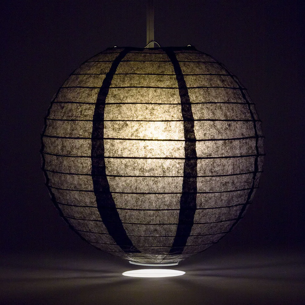 16" Black Round Paper Lantern, Even Ribbing, Chinese Hanging Wedding & Party Decoration