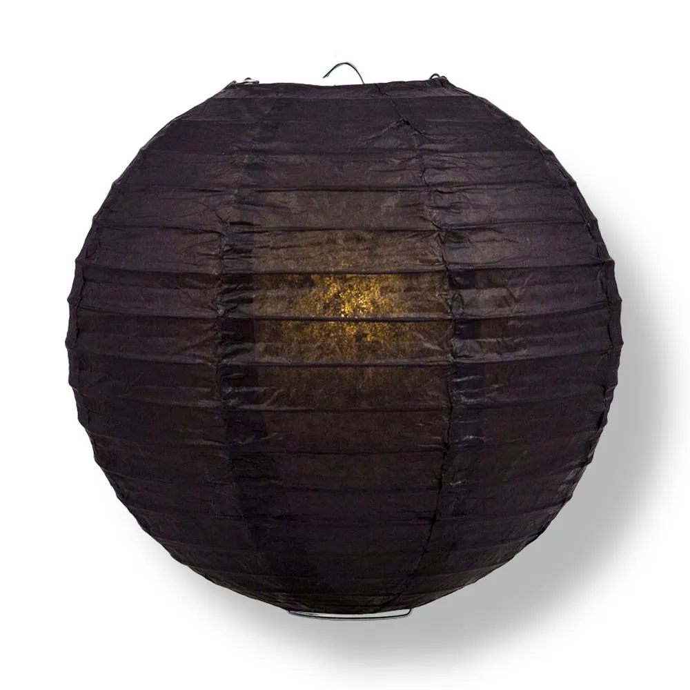 16" Black Round Paper Lantern, Even Ribbing, Chinese Hanging Wedding & Party Decoration