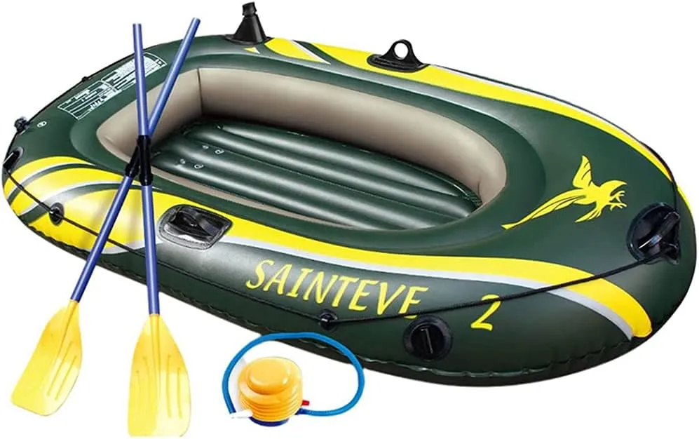 2 Person Inflatable Boat, Foldable Inflatable Boat Set, Portable Thickened Floating Rafts, Wear-Resisting Kayak Rubber Boats Hovercraft Dinghies for Fishing Entertainment