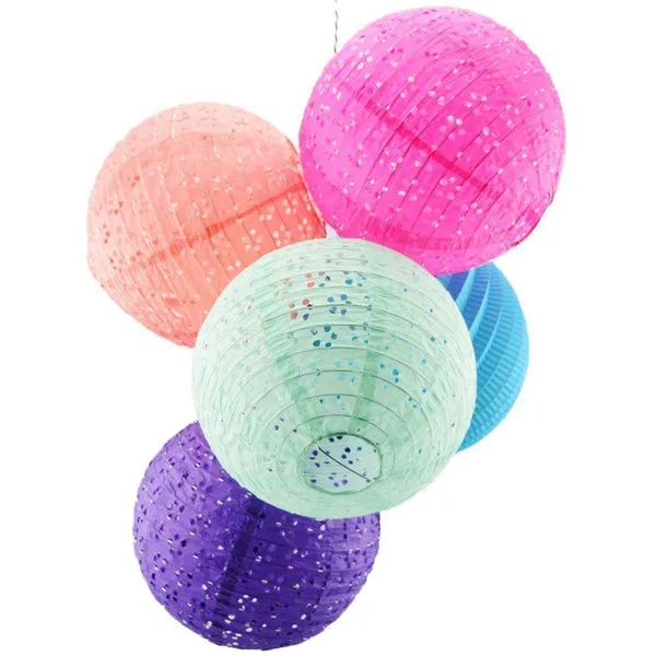 24" Round Eyelet Lace Look Paper Lantern - White