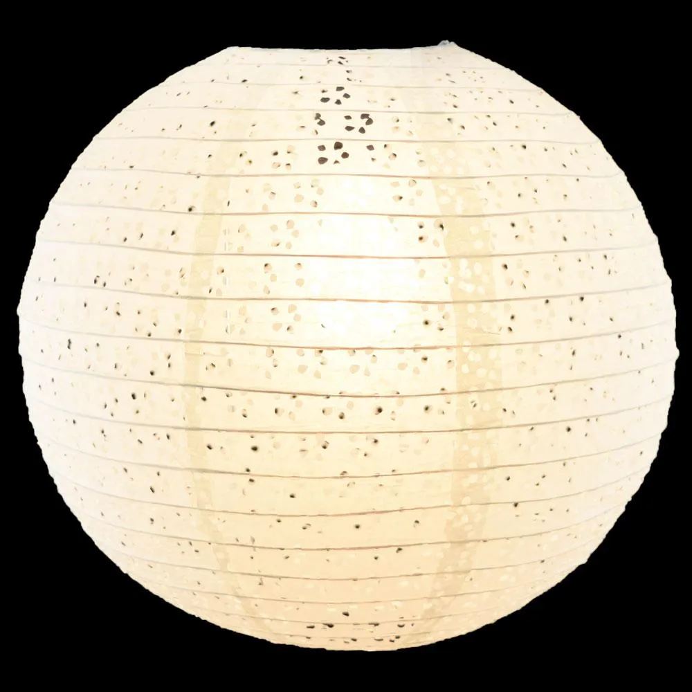 24" Round Eyelet Lace Look Paper Lantern - White