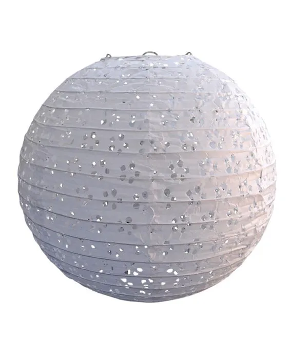 24" Round Eyelet Lace Look Paper Lantern - White