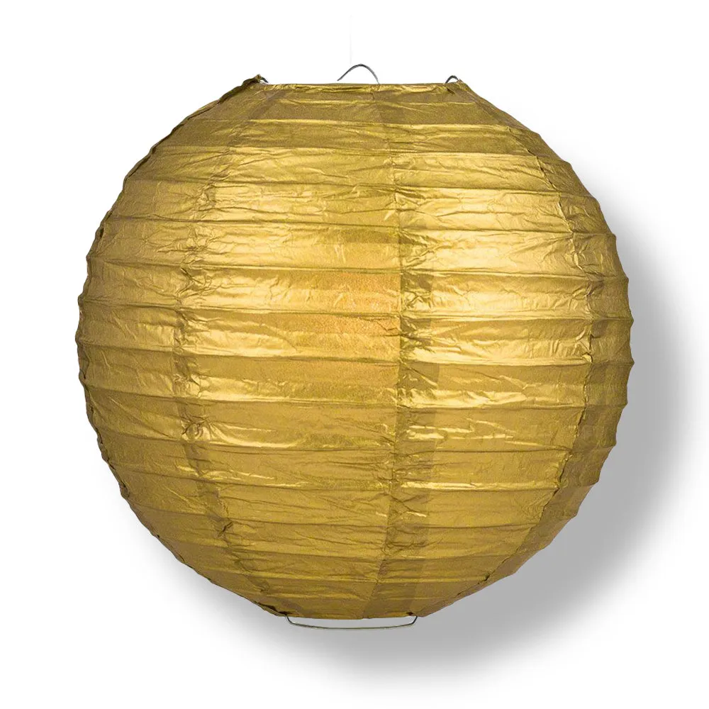 30" Gold Jumbo Round Paper Lantern, Even Ribbing, Chinese Hanging Wedding & Party Decoration
