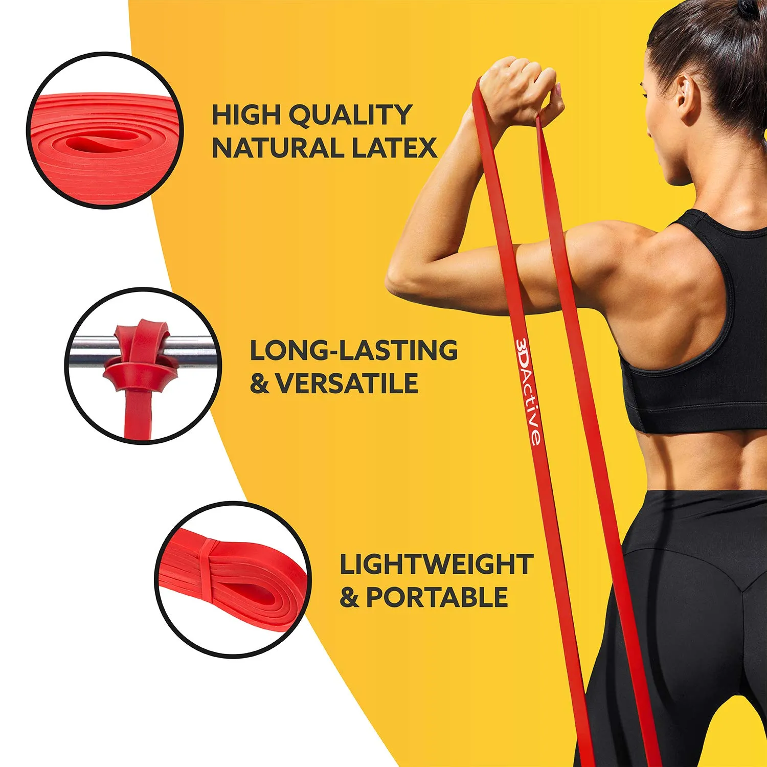 3DActive Pull Up Assist Band - Resistance Band for Strength Training, Powerlifting, Body Stretching, CrossFit. Free Exercise Guide. #1 Red- 10 to 35 Pounds (1/2 *4.5mm) - Single Band