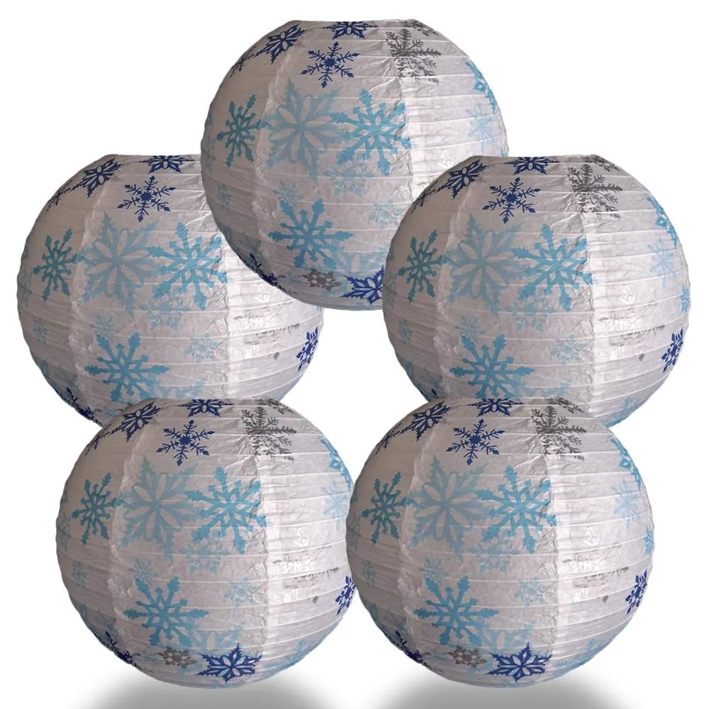 5-Pack 14 Inch White Snowflake Christmas Holiday Paper Lantern