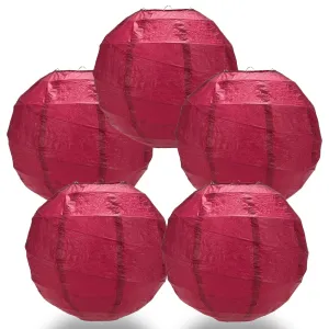 5-Pack 8 Inch Velvet Red Free-Style Ribbing Round Paper Lantern