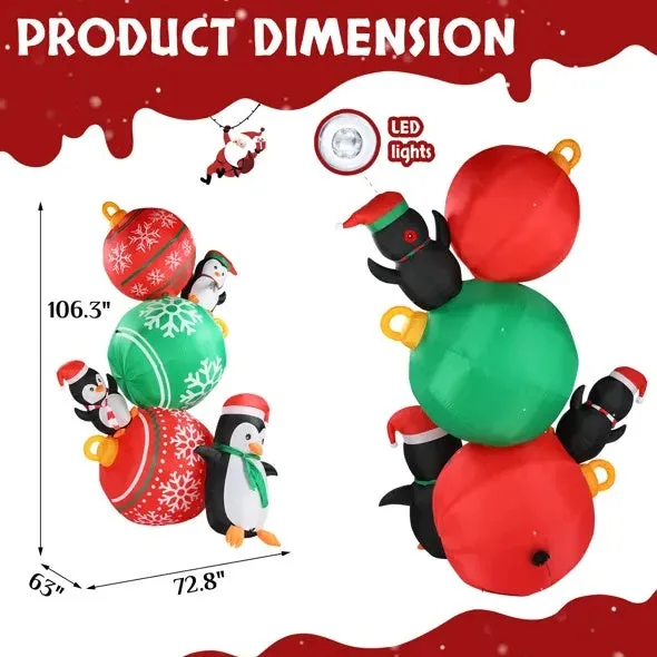 8.9ft Inflatable Christmas Balls & Penguins with LED Lights for Yard Decor