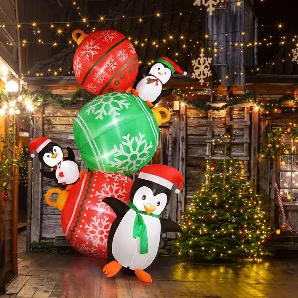8.9ft Inflatable Christmas Balls & Penguins with LED Lights for Yard Decor