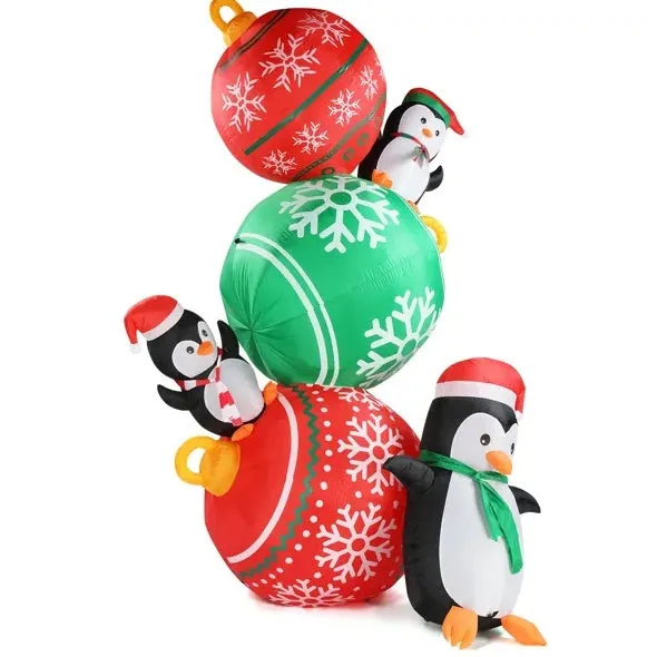 8.9ft Inflatable Christmas Balls & Penguins with LED Lights for Yard Decor