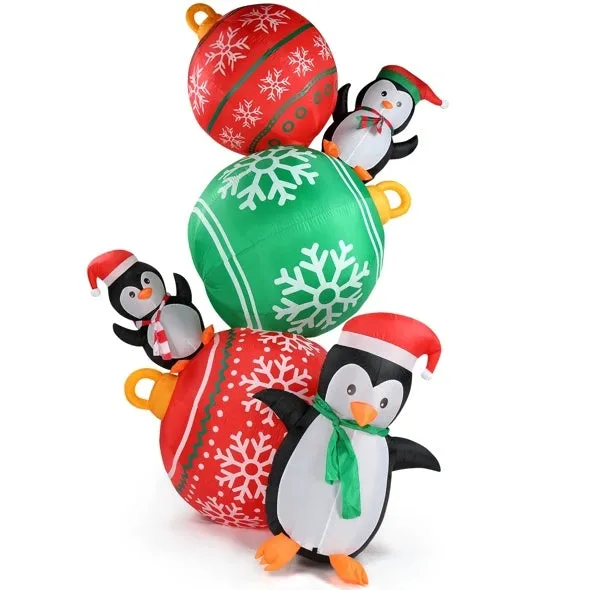 8.9ft Inflatable Christmas Balls & Penguins with LED Lights for Yard Decor