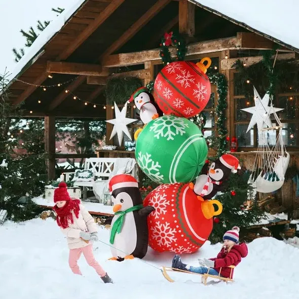 8.9ft Inflatable Christmas Balls & Penguins with LED Lights for Yard Decor