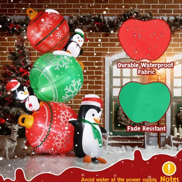 8.9ft Inflatable Christmas Balls & Penguins with LED Lights for Yard Decor