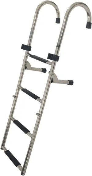 Boat Ladders 4 Step Folding Pontoon Ladder, Stainless Steel Boarding Heavy Duty Marine Yacht Ladder with Extra Large Handrail