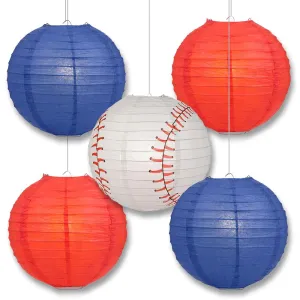 Boston Pro Baseball Red & Blue 14-inch Paper Lanterns 5pc Combo Party Pack