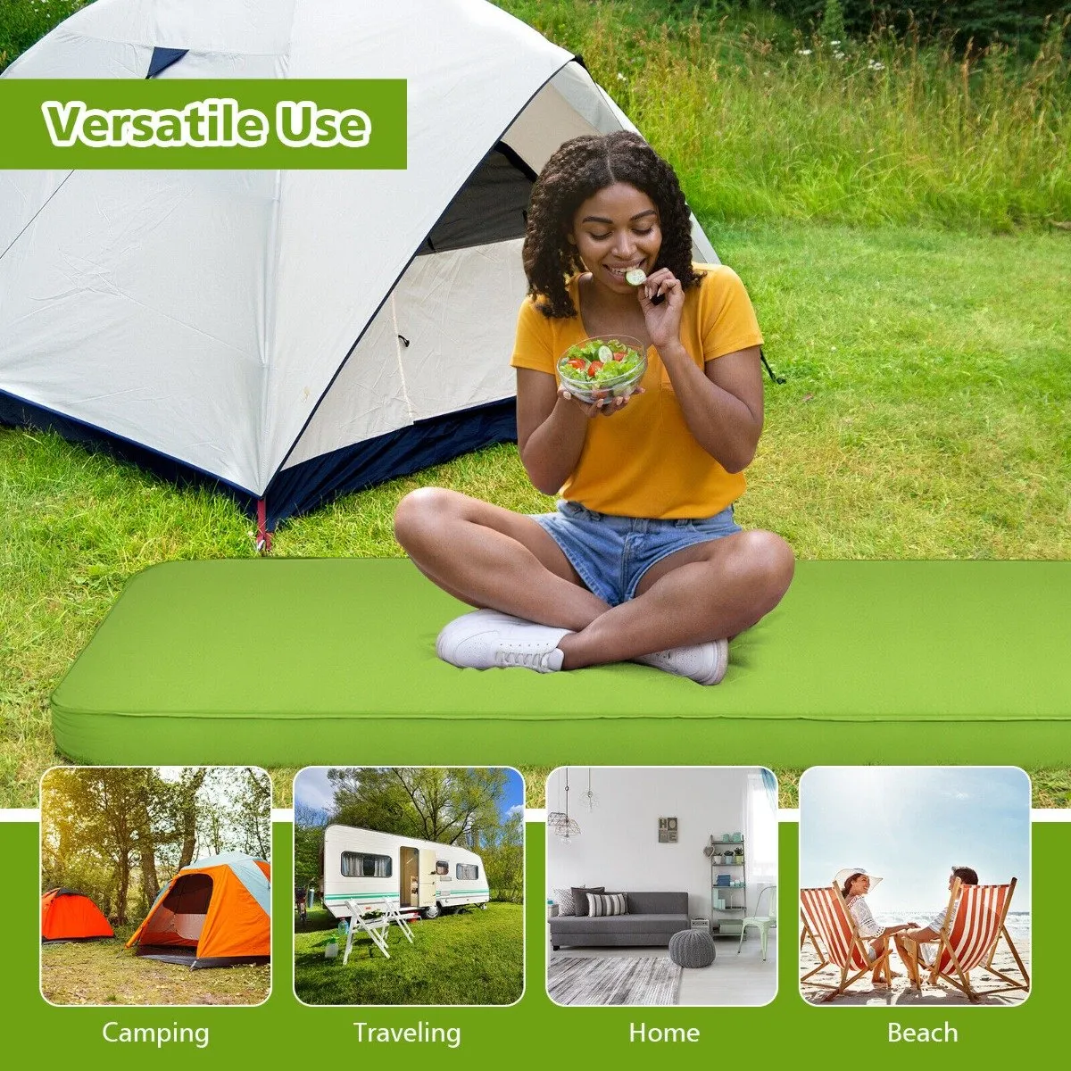 Camping Sleeping Pad with carrying Bag for Traveling Hiking-Green