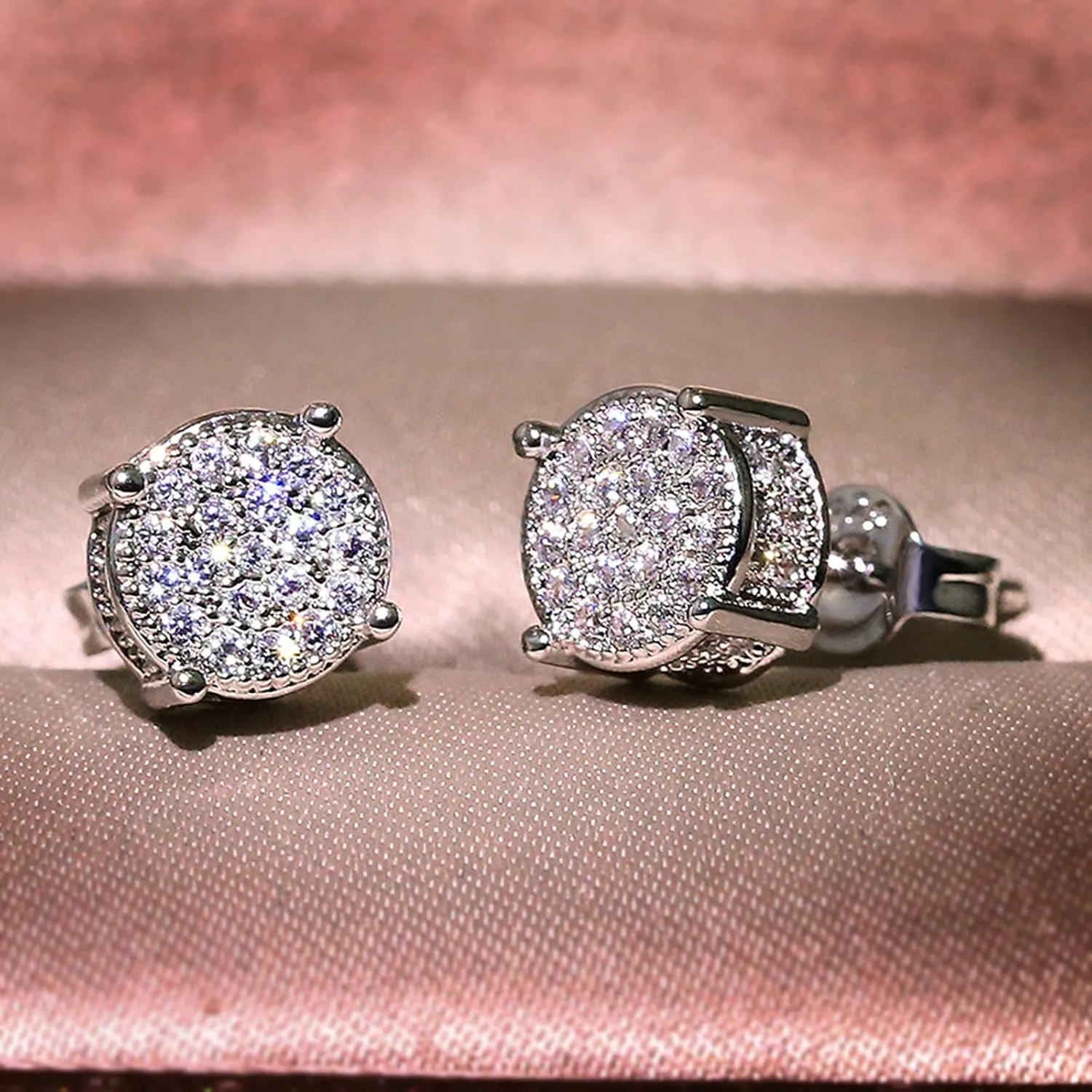 clearance of sales today deals prime, Women Synthetic Diamond Earrings, 18K White Gold Plated Round Square Cubic Zirconia Hypoallergenic Studs Earrings limited of time deals of the day