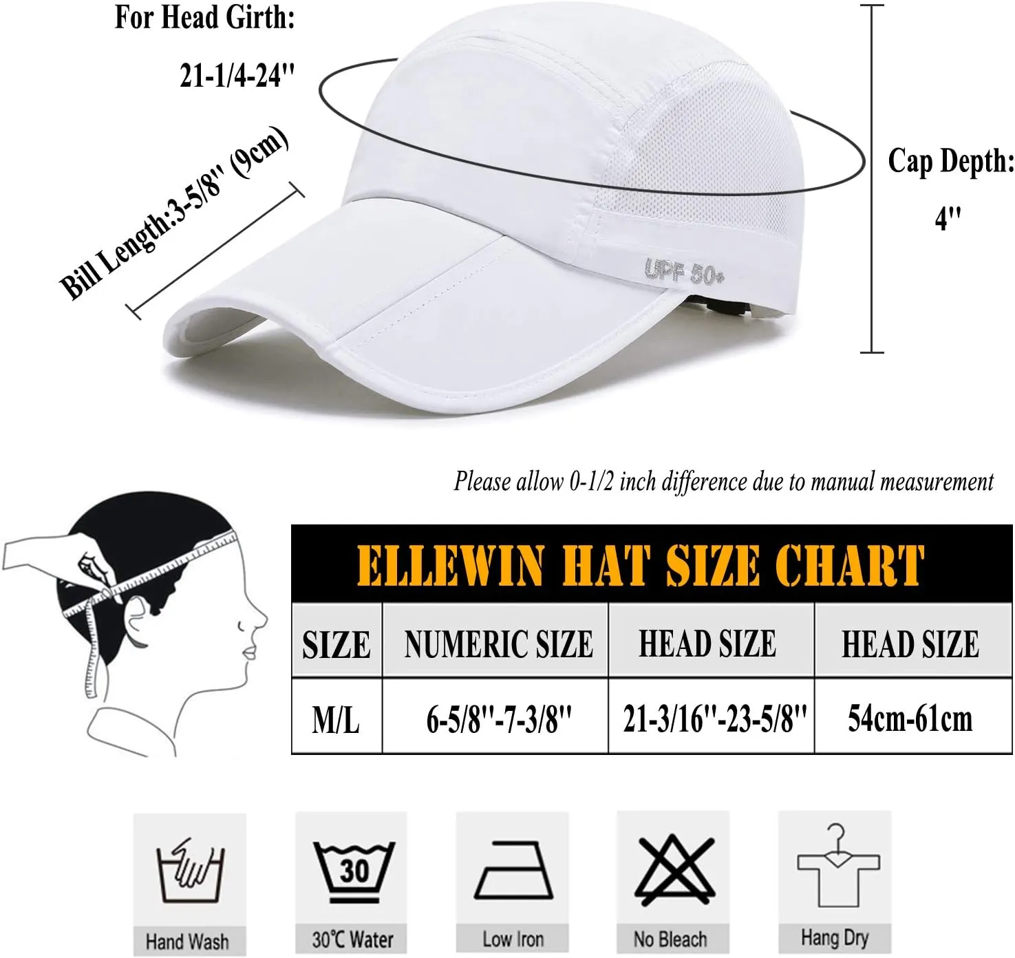 ELLEWIN 2 Pack Unisex Baseball Cap Foldable Sports Hat with UPF 50  Runing Hat