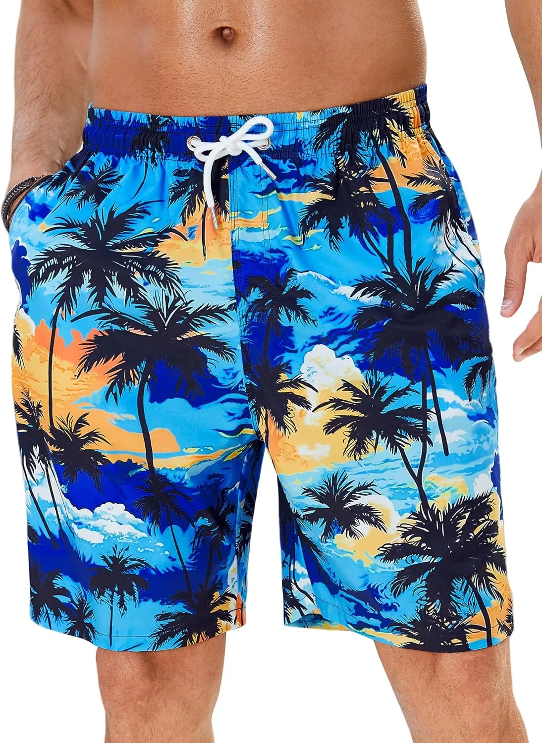 Enlision Mens Swim Trunks with Mesh Lining Quick Dry Beach Hawaiian Shorts with Pockets 7.5" Inseam Bathing Suit for Men