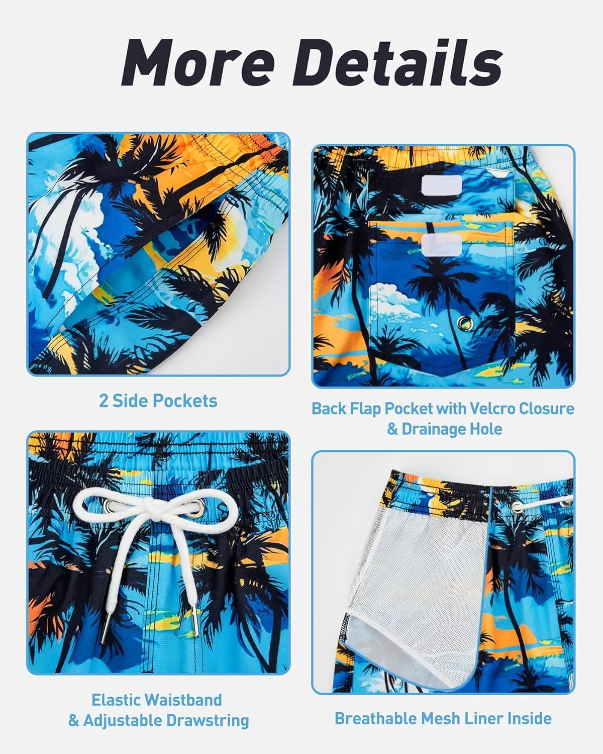 Enlision Mens Swim Trunks with Mesh Lining Quick Dry Beach Hawaiian Shorts with Pockets 7.5" Inseam Bathing Suit for Men