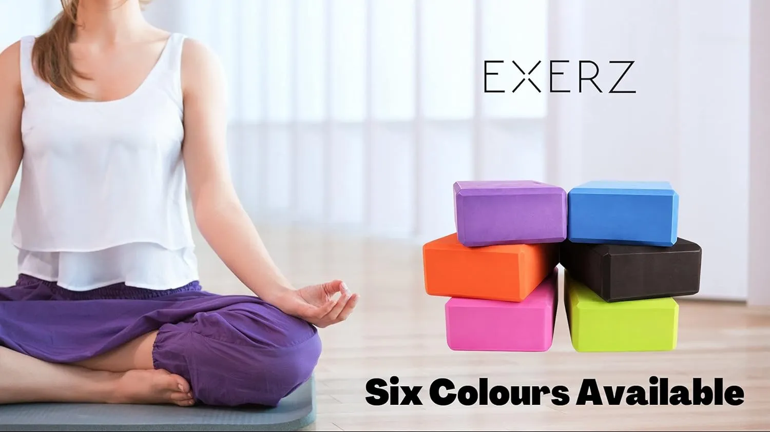 EXERZ Yoga Blocks 2 pack, Gym Blocks, Exercise Workout Fitness Bricks, Pilates Stretch Handstand Non-Slip