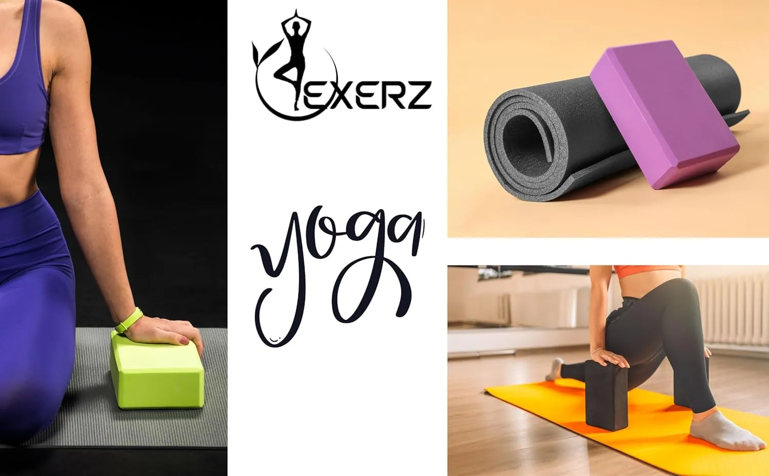 EXERZ Yoga Blocks 2 pack, Gym Blocks, Exercise Workout Fitness Bricks, Pilates Stretch Handstand Non-Slip
