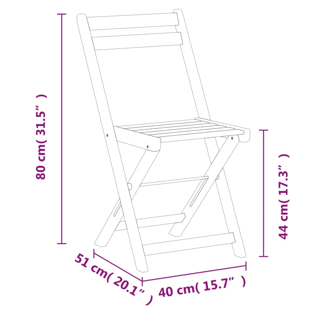 Folding Bistro Chairs Outdoor Patio Dining Furniture Solid Wood Acacia