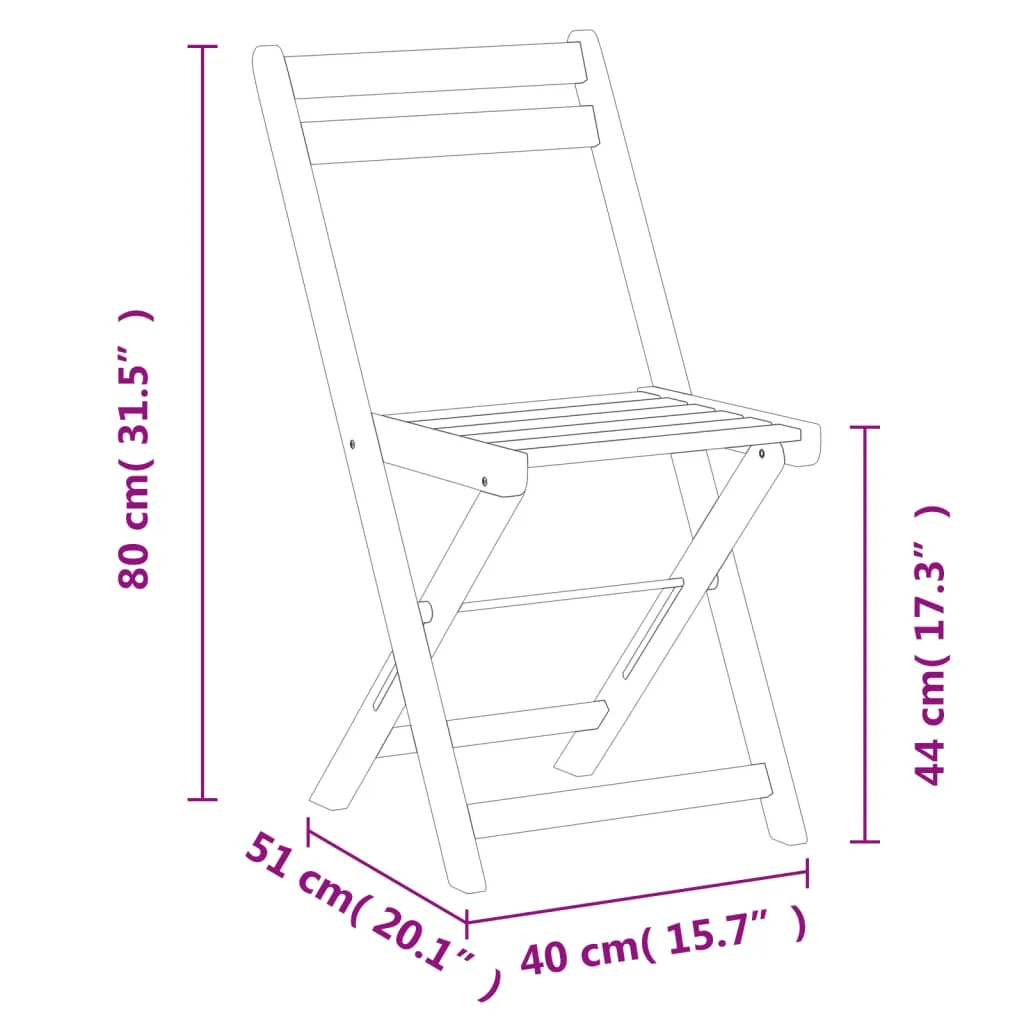 Folding Bistro Chairs Outdoor Patio Dining Furniture Solid Wood Acacia