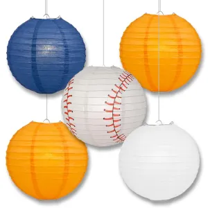 Houston Pro Baseball Navy Blue, Orange & White 14-inch Paper Lanterns 5pc Combo Party Pack