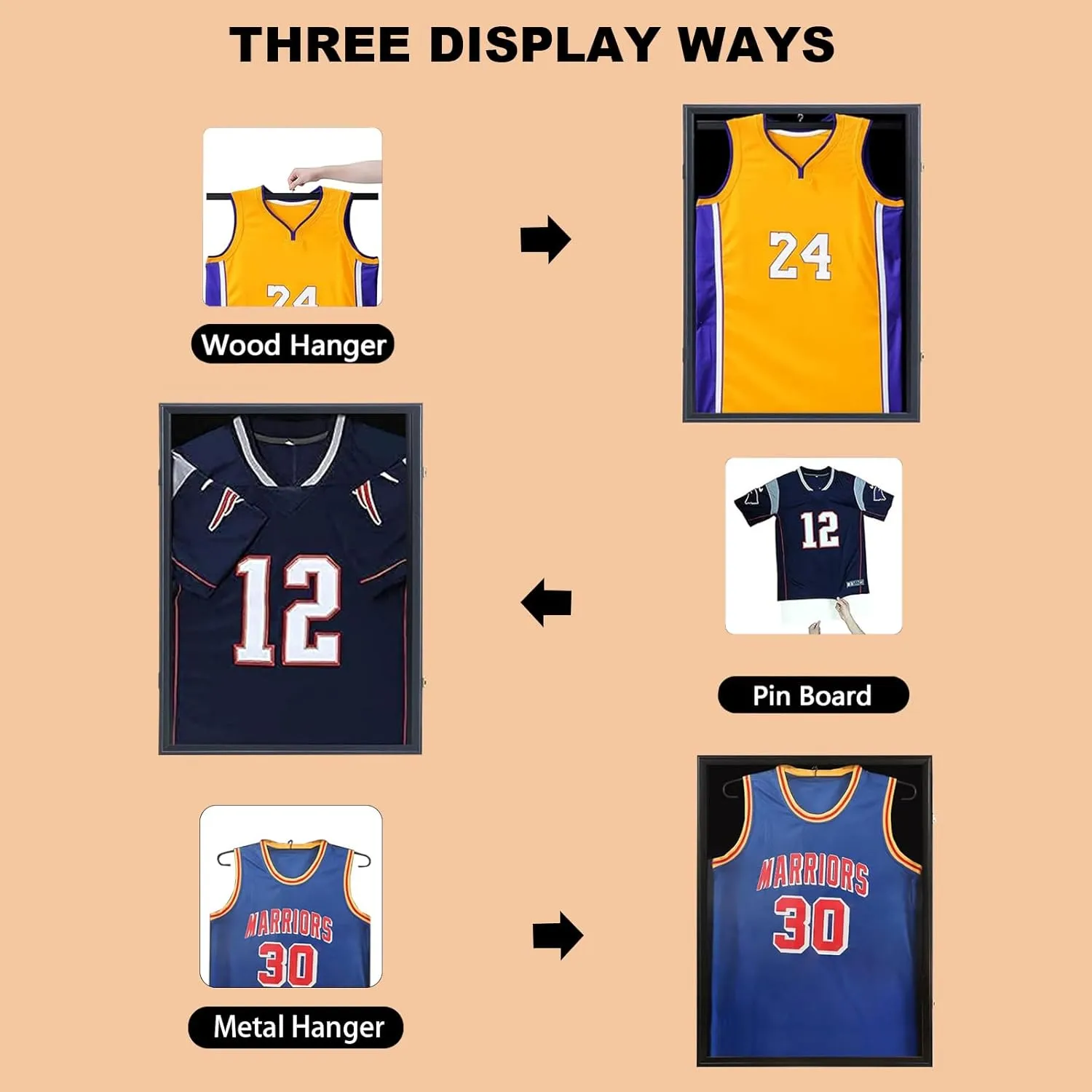 Jersey Frame Display Case Jersey Display Case Jersey Shadow Box with Uv Protection Acrylic and Hanger for Baseball Basketball Football Soccer Hockey Sport Shirt and Uniform,Black Finish