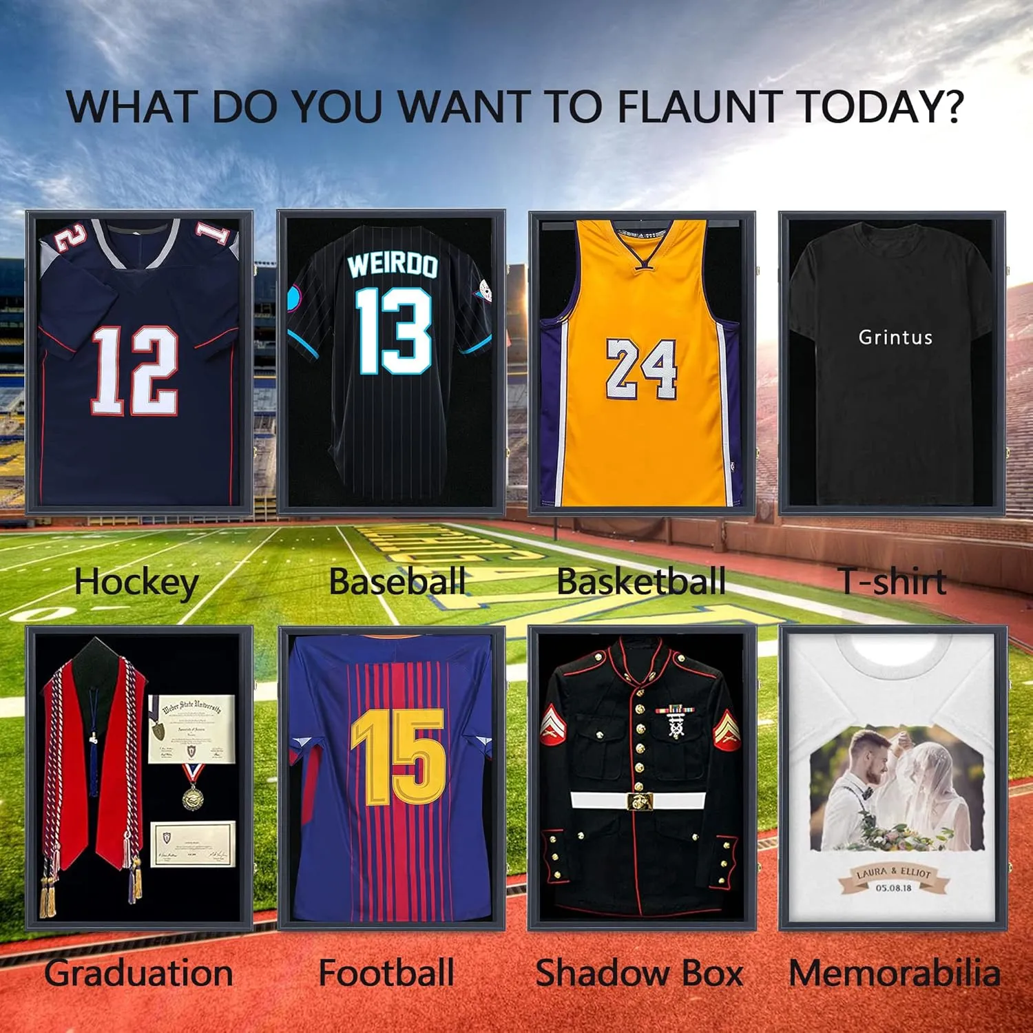 Jersey Frame Display Case Jersey Display Case Jersey Shadow Box with Uv Protection Acrylic and Hanger for Baseball Basketball Football Soccer Hockey Sport Shirt and Uniform,Black Finish