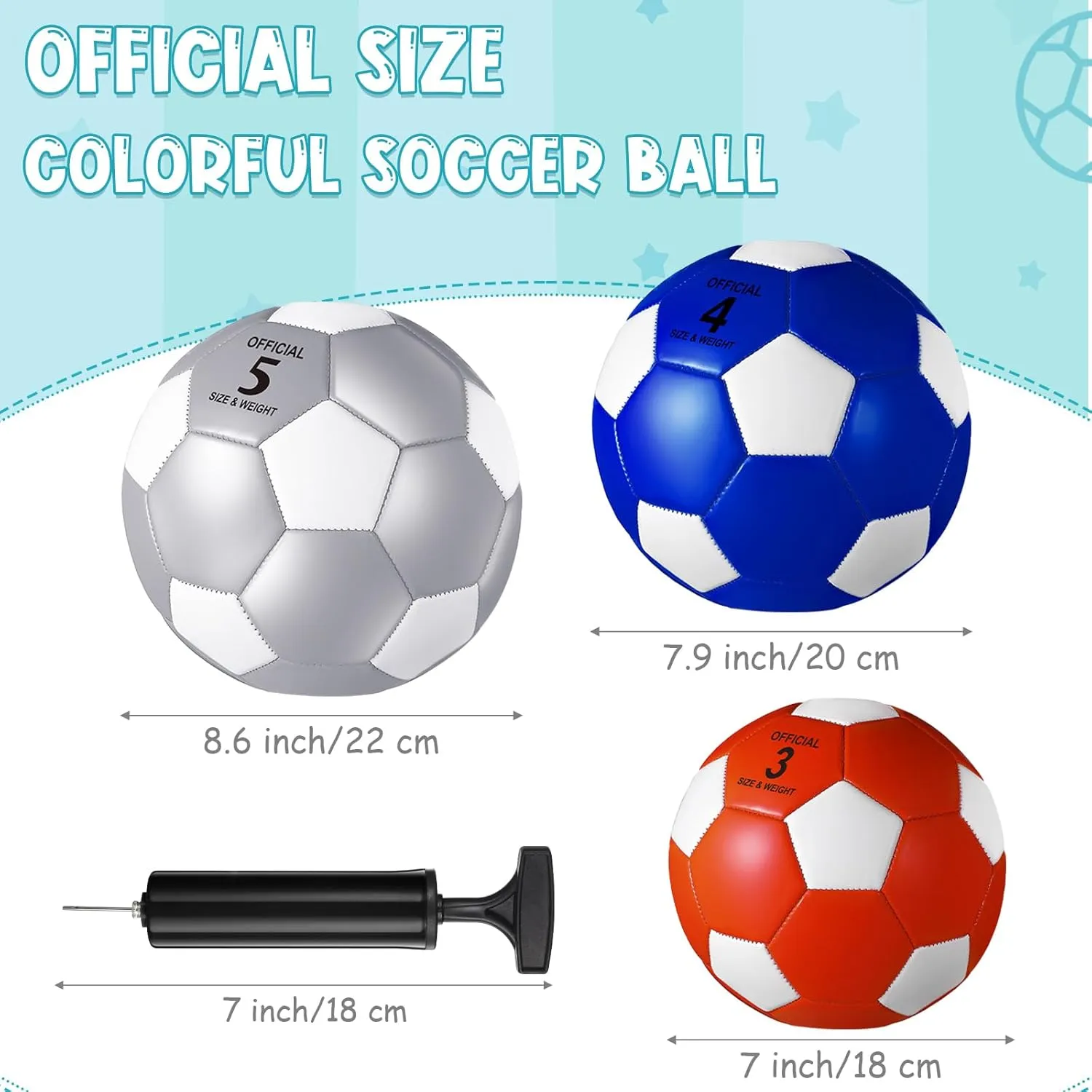 Jexine 6 Pcs Soccer Ball Bulk with Pump Official Size Indoor Outdoor Soft Soccer Back to School Sport Gift for Child Teen Adult Practice Game