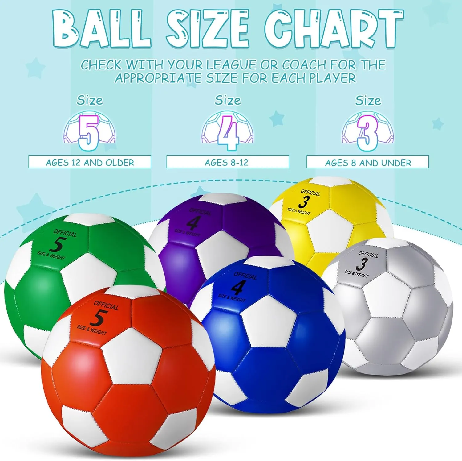 Jexine 6 Pcs Soccer Ball Bulk with Pump Official Size Indoor Outdoor Soft Soccer Back to School Sport Gift for Child Teen Adult Practice Game