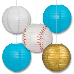 Kansas Pro Baseball Royal Blue, Gold & White 14-inch Paper Lanterns 5pc Combo Party Pack