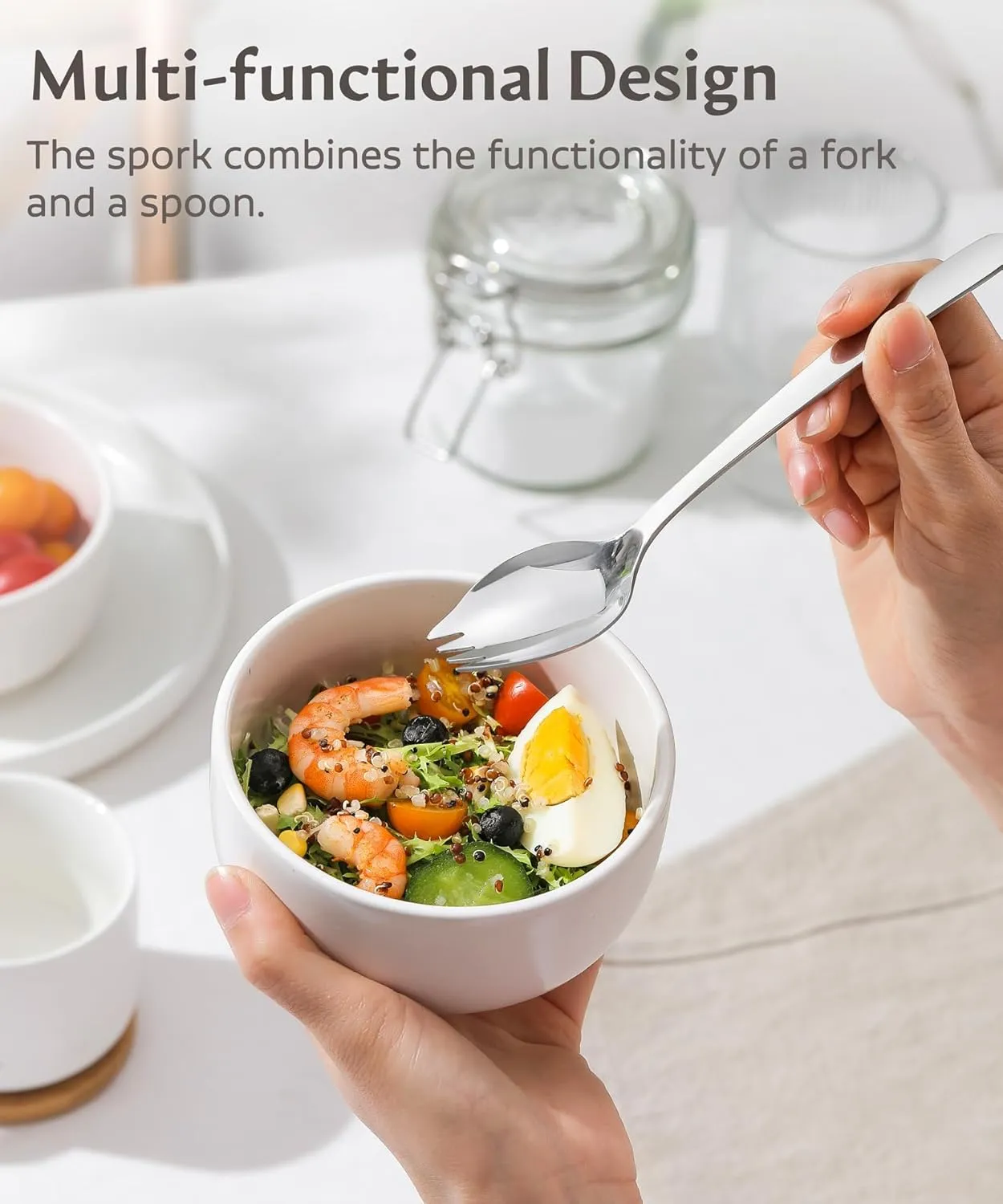 Lovingly Yours 7-inch Spork Stainless Steel, Reusable Metal Sporks, Set of 4