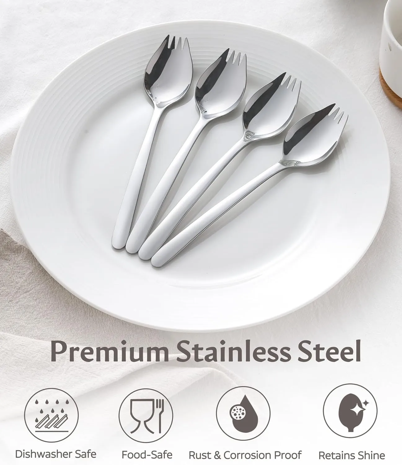 Lovingly Yours 7-inch Spork Stainless Steel, Reusable Metal Sporks, Set of 4