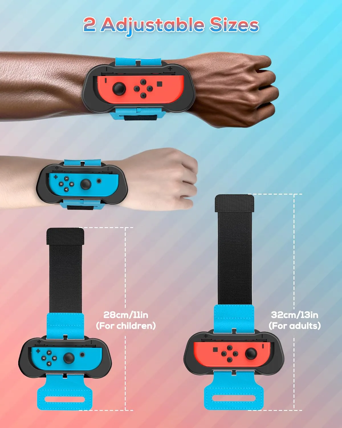MENEEA Wrist Strap Compatible with Just Dance 2025 2024 2023/for Zumba Burn It Up,Adjustable Wrist Bands for Nintendo Switch & OLED Model for Joy-Cons,Two Size for Adults & Children,2 Pack Black