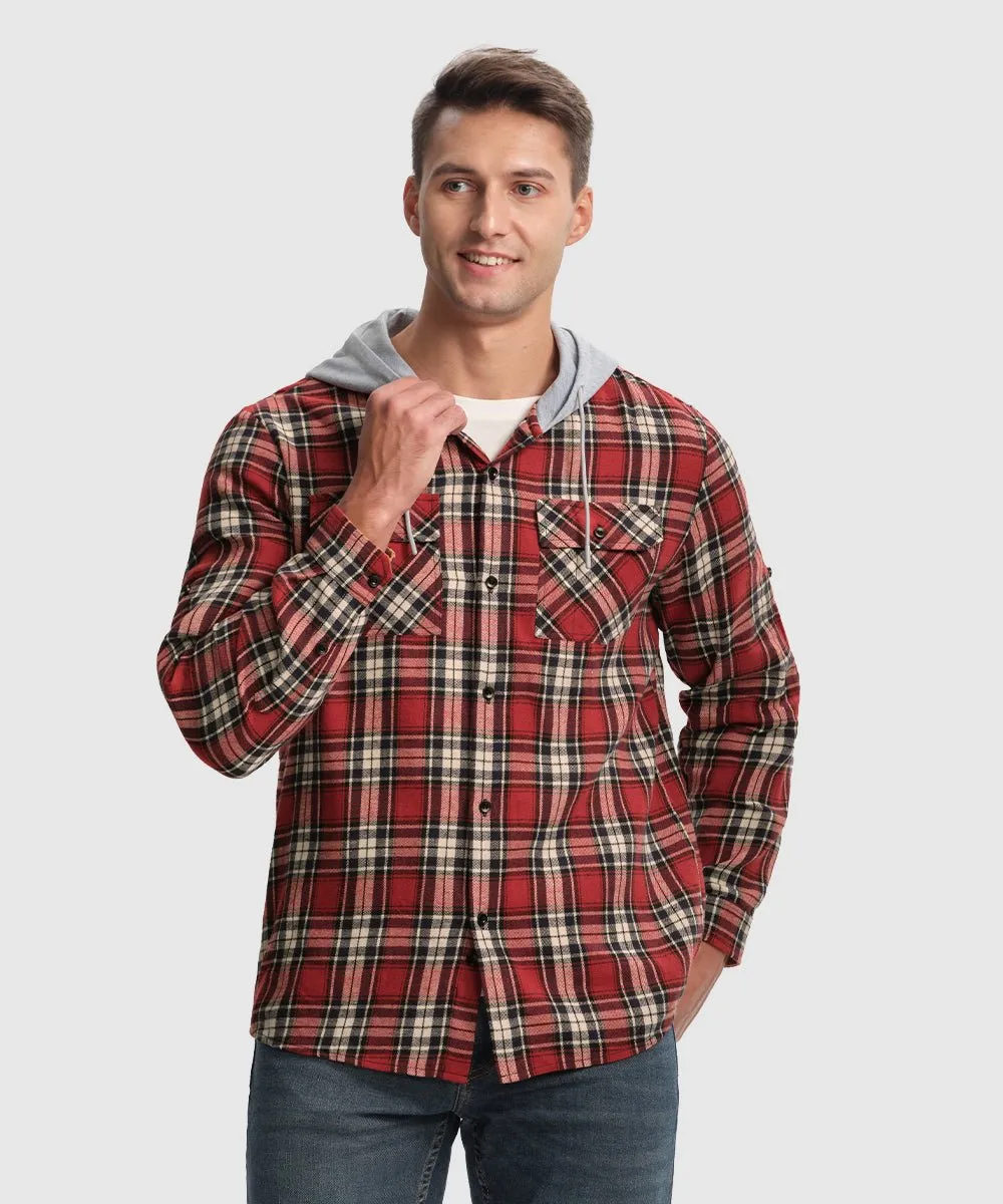 Men's Casual Buffalo Plaid Button Hooded Shirts