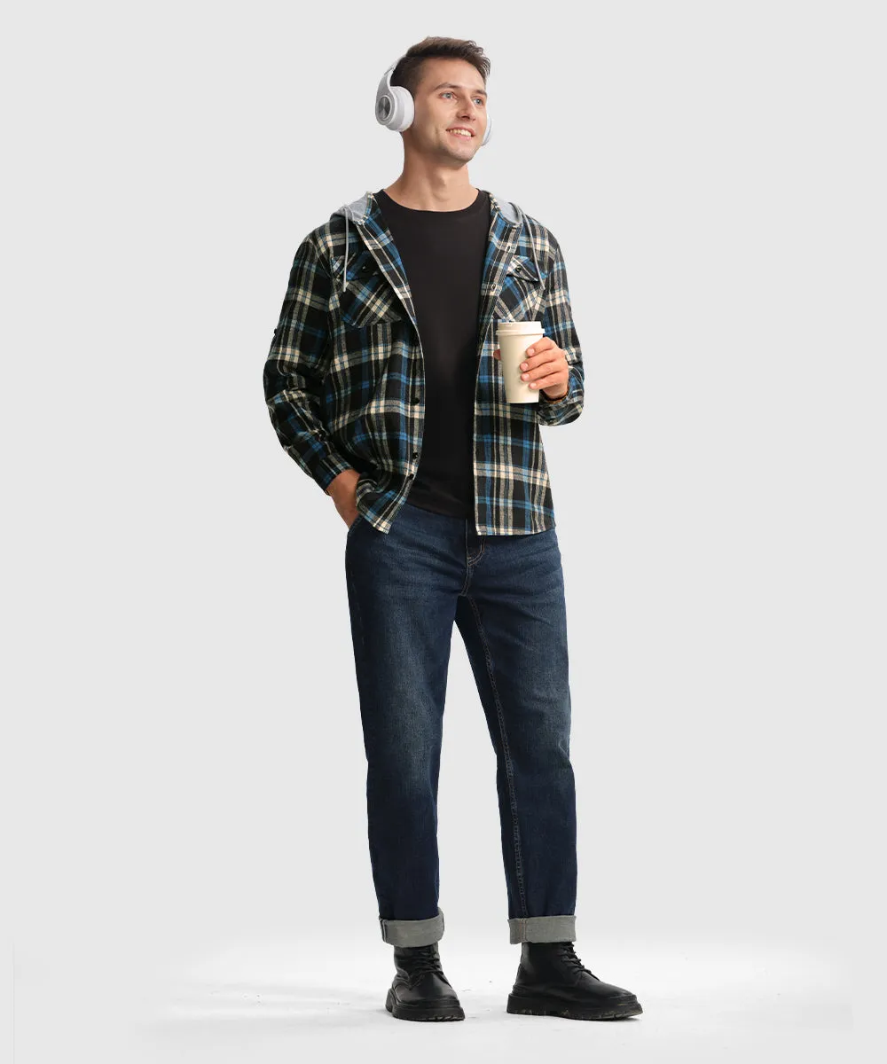 Men's Casual Buffalo Plaid Button Hooded Shirts