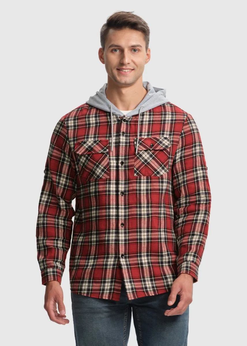 Men's Casual Buffalo Plaid Button Hooded Shirts