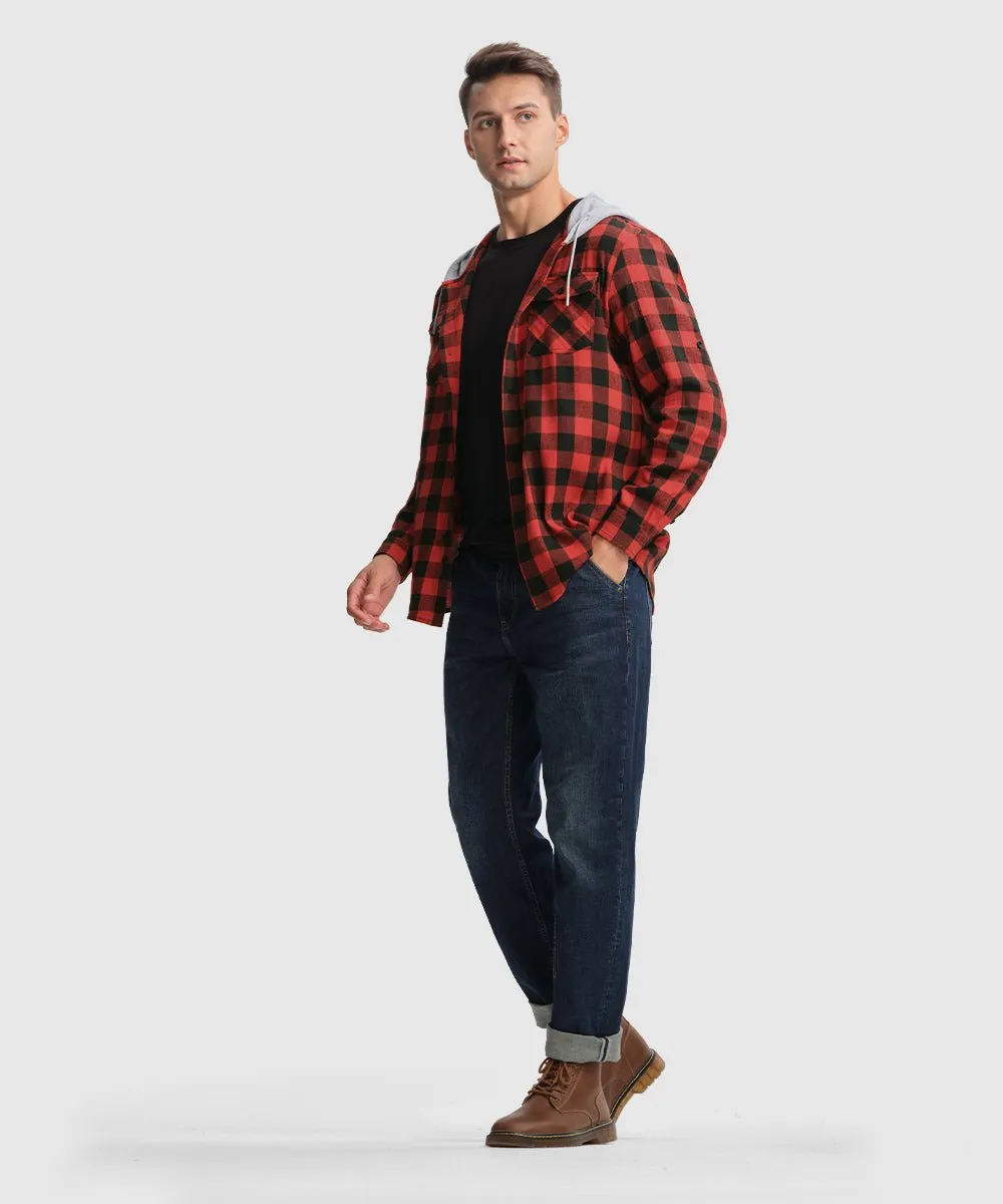 Men's Casual Buffalo Plaid Button Hooded Shirts