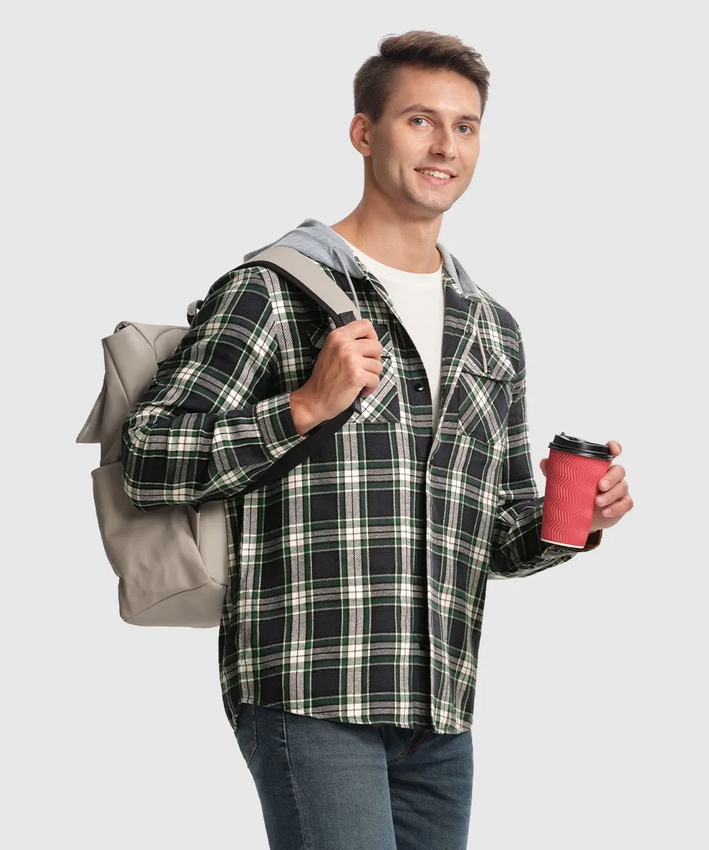 Men's Casual Buffalo Plaid Button Hooded Shirts