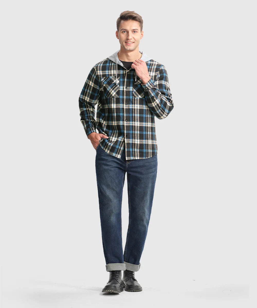 Men's Casual Buffalo Plaid Button Hooded Shirts