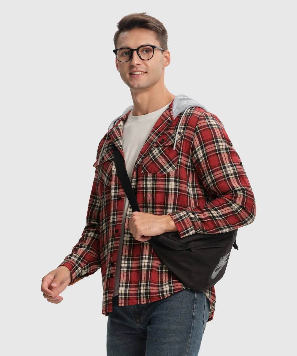 Men's Casual Buffalo Plaid Button Hooded Shirts