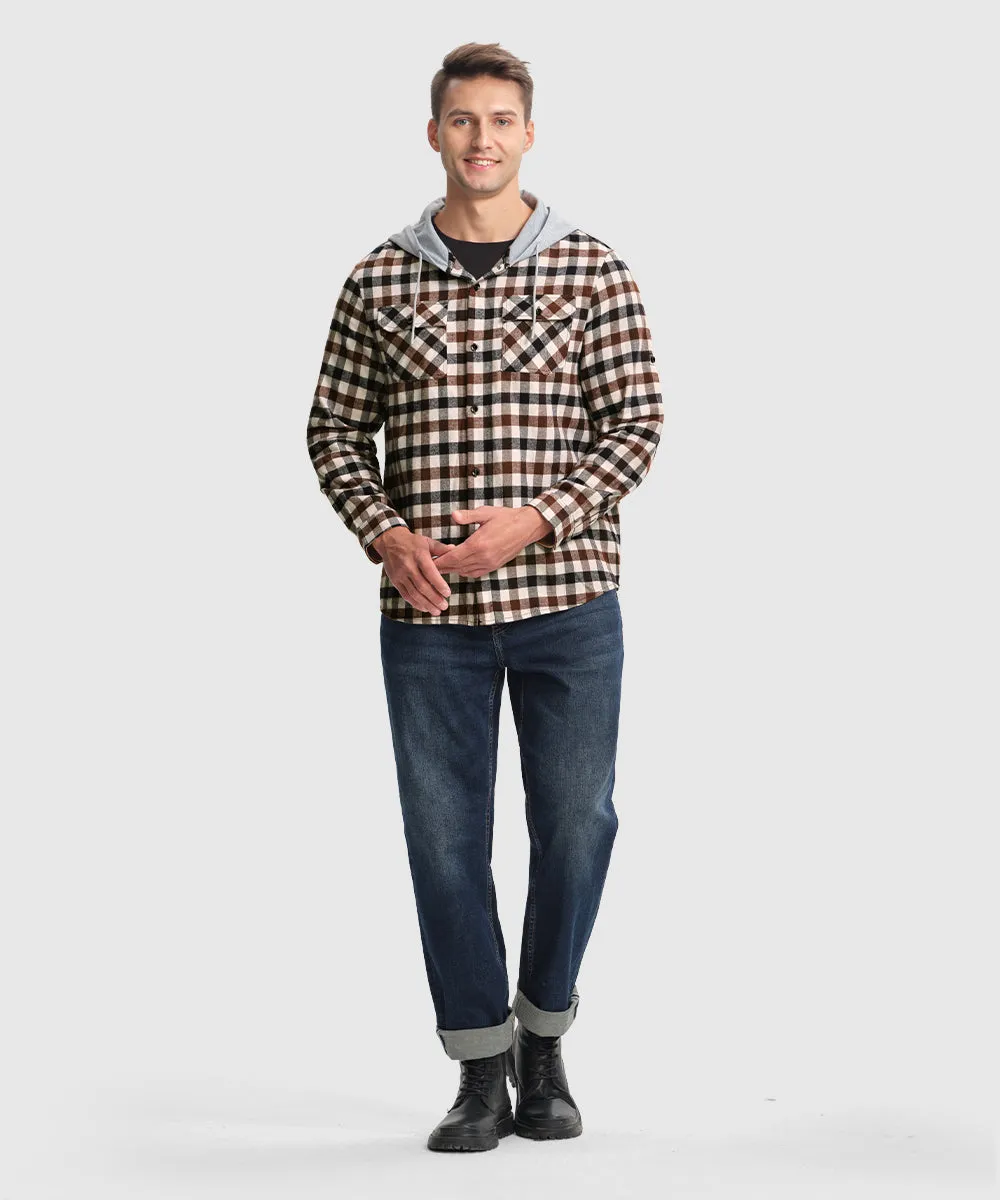 Men's Casual Buffalo Plaid Button Hooded Shirts