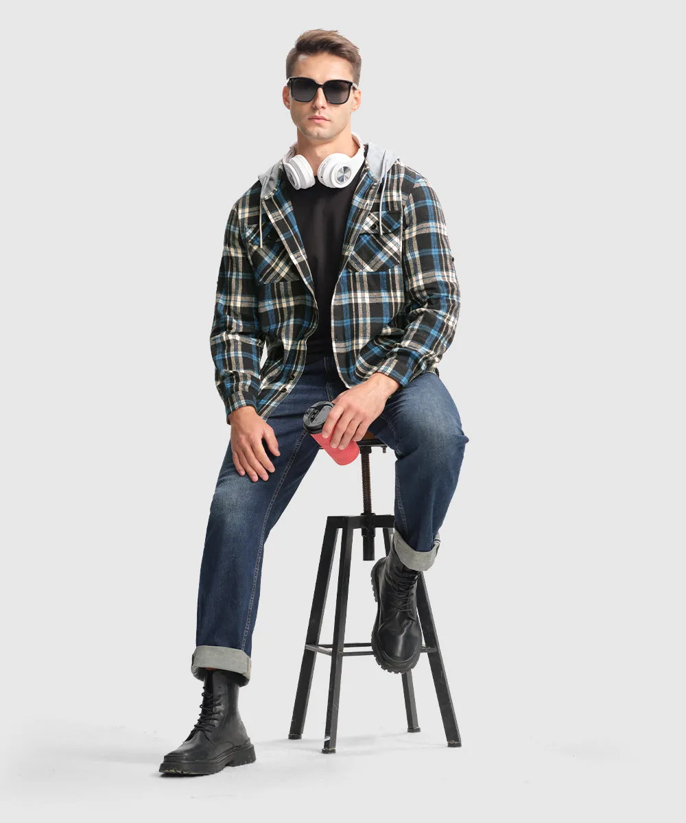 Men's Casual Buffalo Plaid Button Hooded Shirts