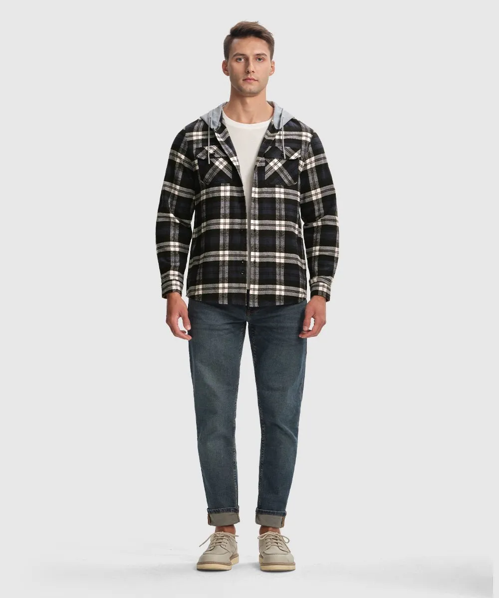 Men's Casual Buffalo Plaid Button Hooded Shirts