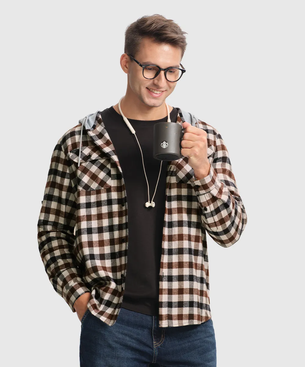 Men's Casual Buffalo Plaid Button Hooded Shirts