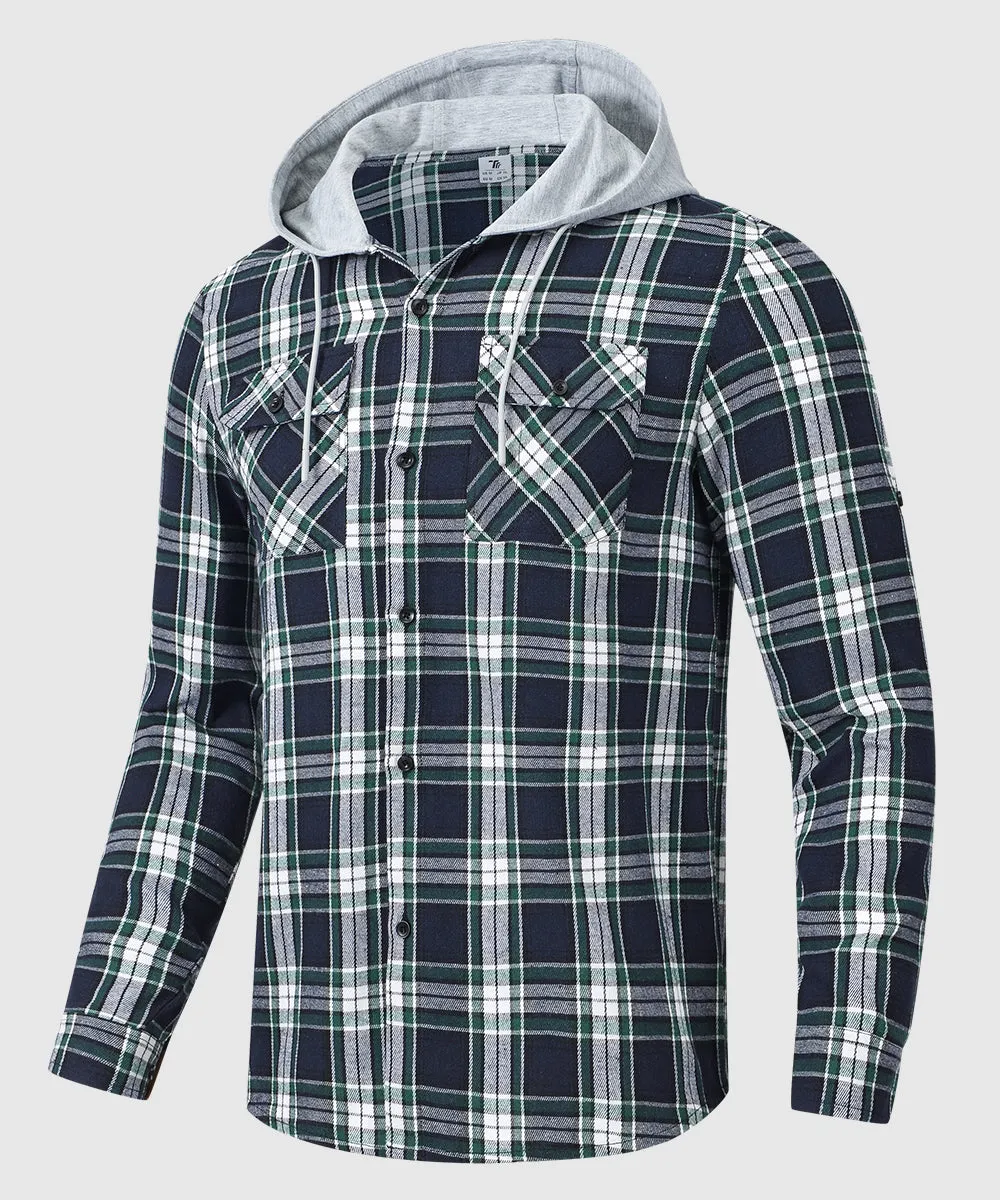 Men's Casual Buffalo Plaid Button Hooded Shirts