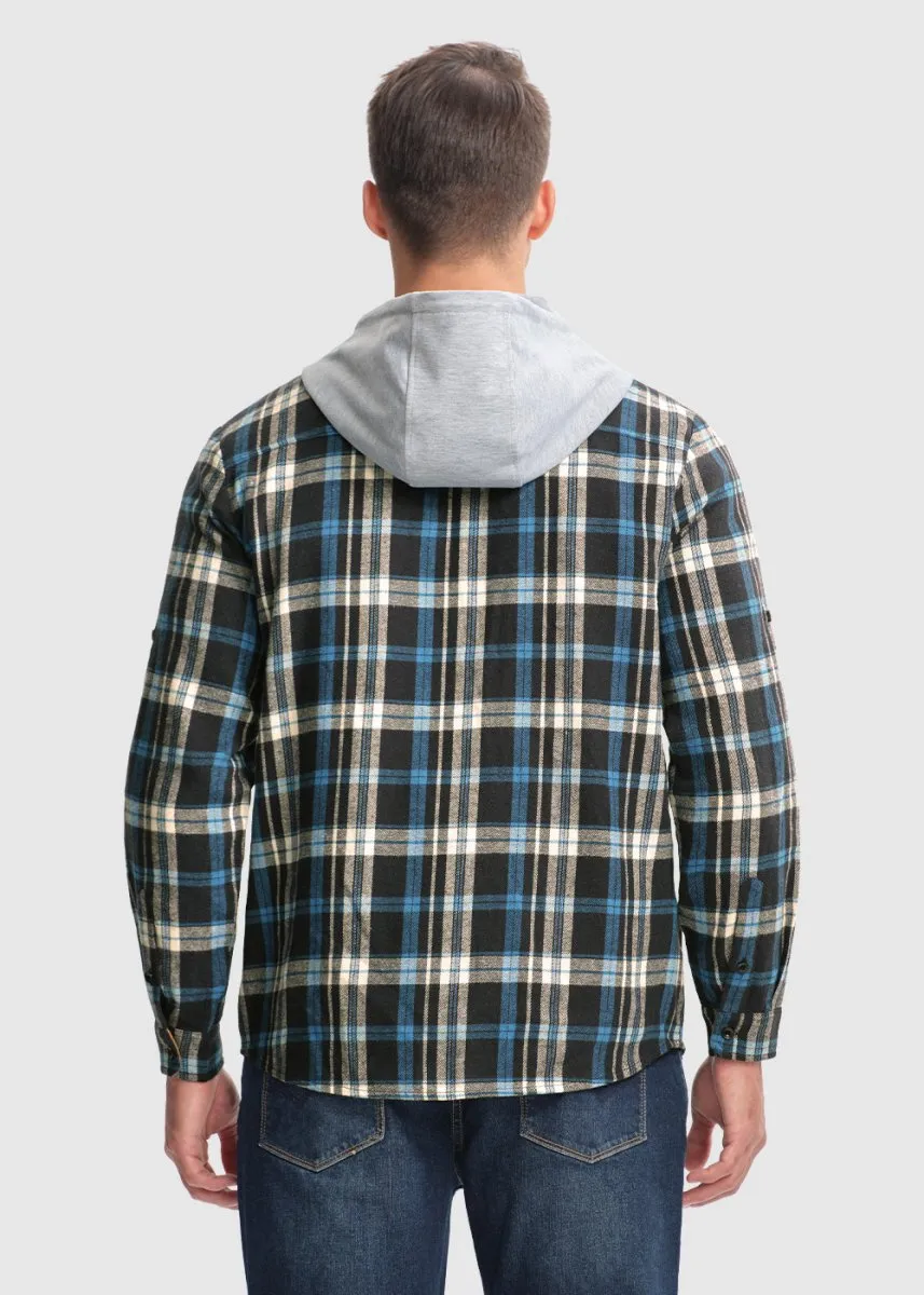 Men's Casual Buffalo Plaid Button Hooded Shirts